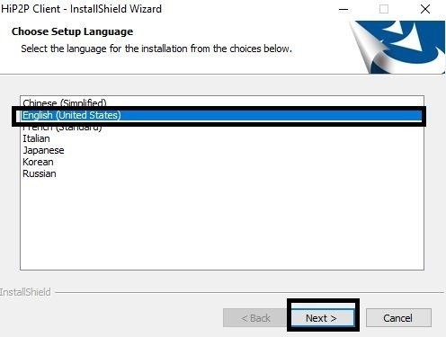 select the language of the application