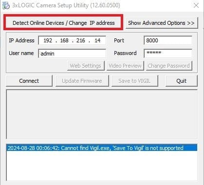 Install VISIX IP Setup Utility Tool & Setup on Windows 11/10 3 Press the detect online devices and change IP address tab