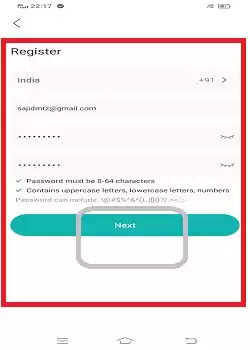 Register the email ID and password