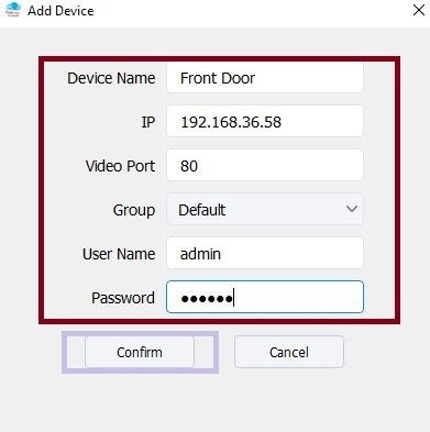 Mention the IP address, username and password