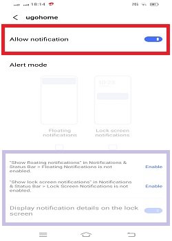 Allow notifications of the app