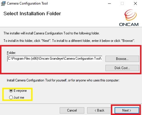 select installation folder