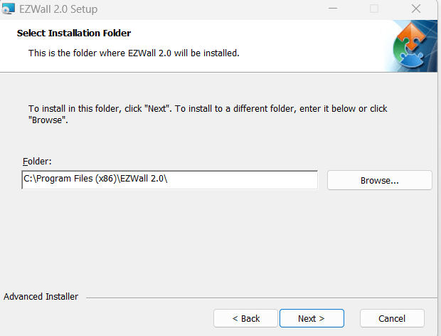 select the installation folder page