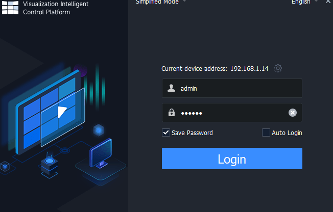 visualization intelligent control panel for device login and addition