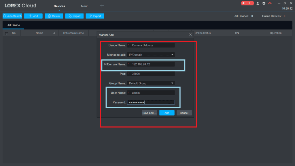 add cameras by giving their details
