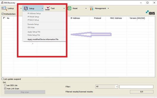 Setup devices via IDIS Tool