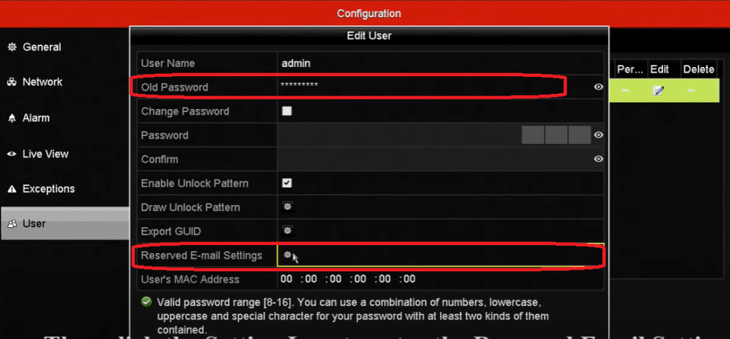 mention the old password and email setting