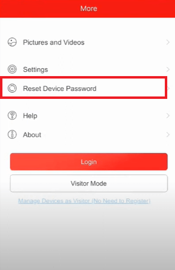 Press the reset device password option