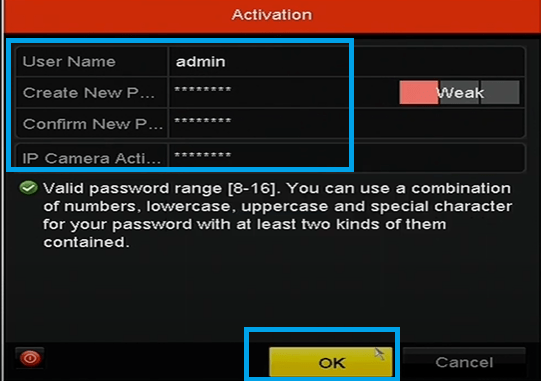 enter the password and press the ok button