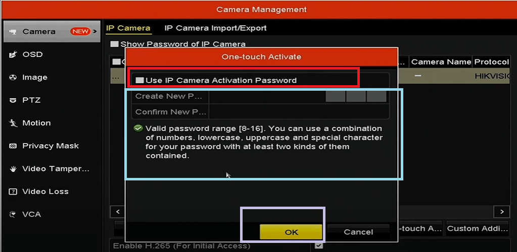 use Ip camera password