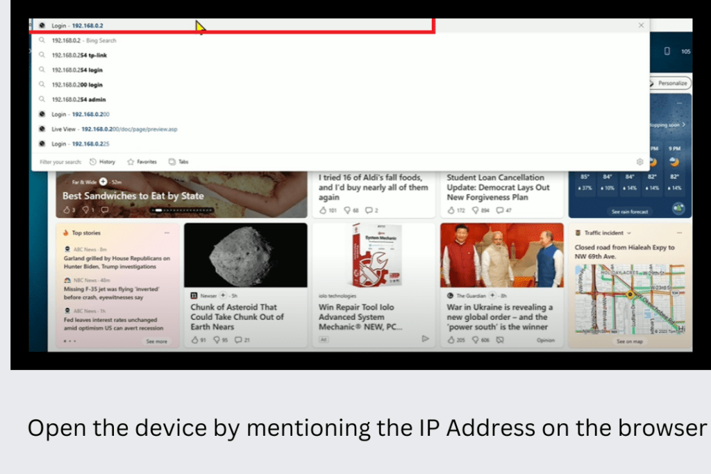 enter the IP address on the browser