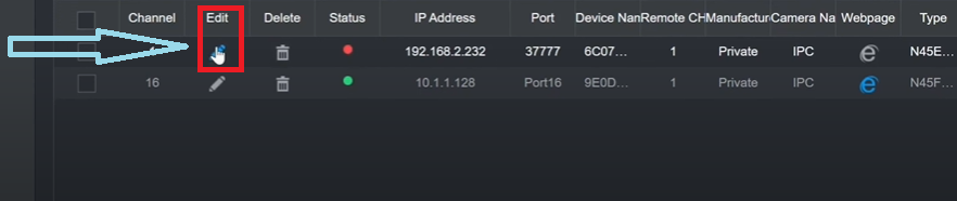 edit the IP camera details