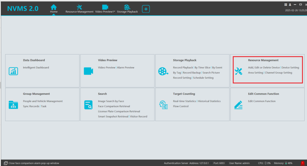 interface page of the app. Go to Resource Management