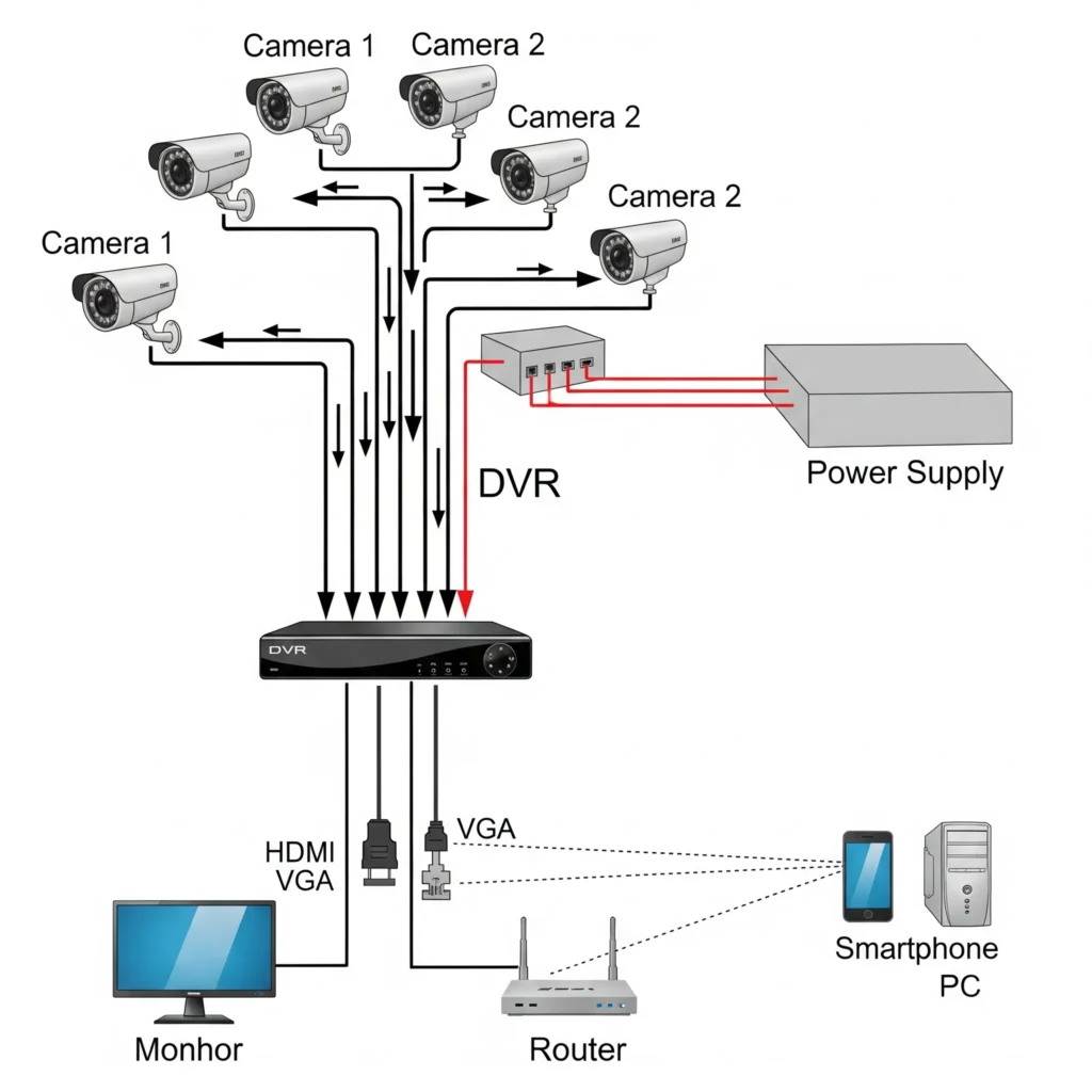 CCTV Wiring Diagram for Home and Office- Full Illustration 1 Wiring diagrams for Analog and HD systems for homes
