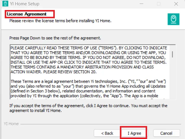Select the terms and conditions of the app