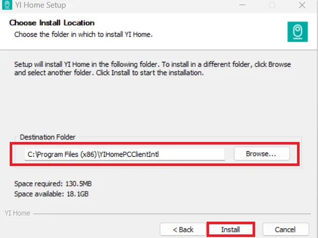 Choose the folder and path of the application file