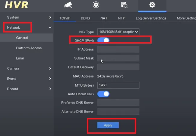enable the DHCP and apply it