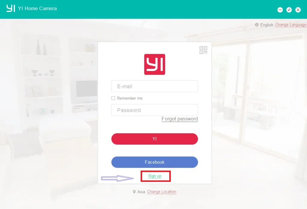 Login page of the YI Life App