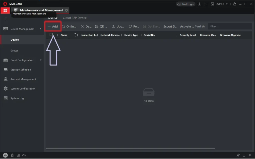 Press the 'Add' tab to add devices