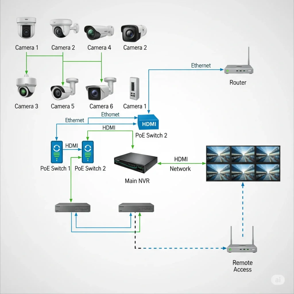 CCTV Wiring Diagram for Home and Office- Full Illustration 4 Wiring diagrams for IP systems for offices