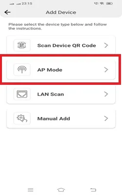 add the device through the acess point