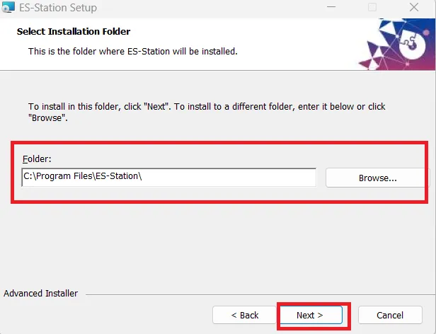 Select the installation folder