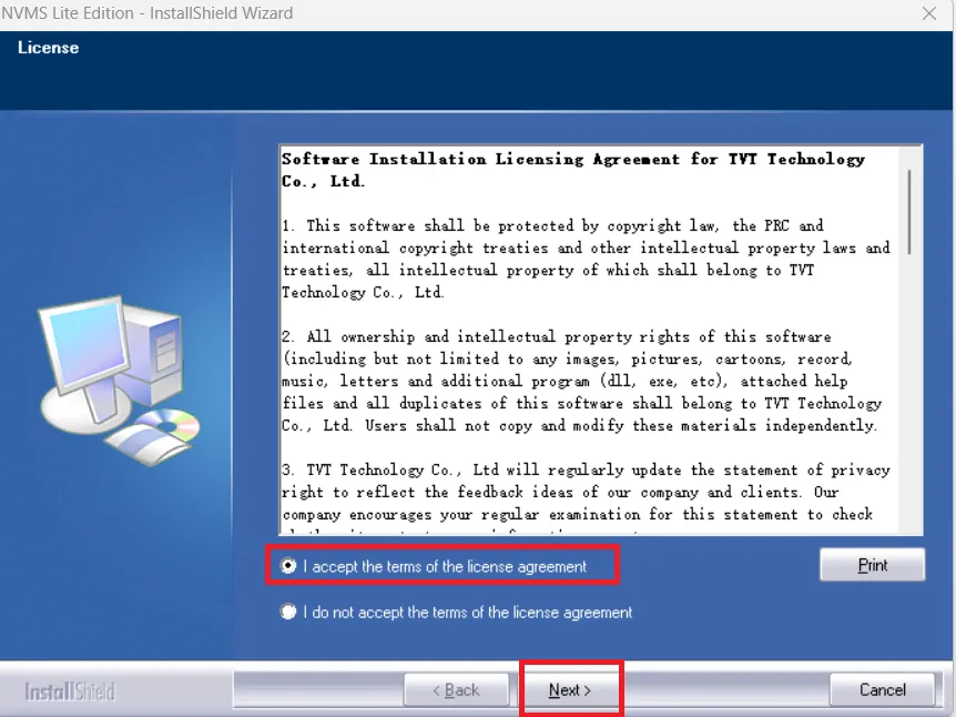 The license agreement page