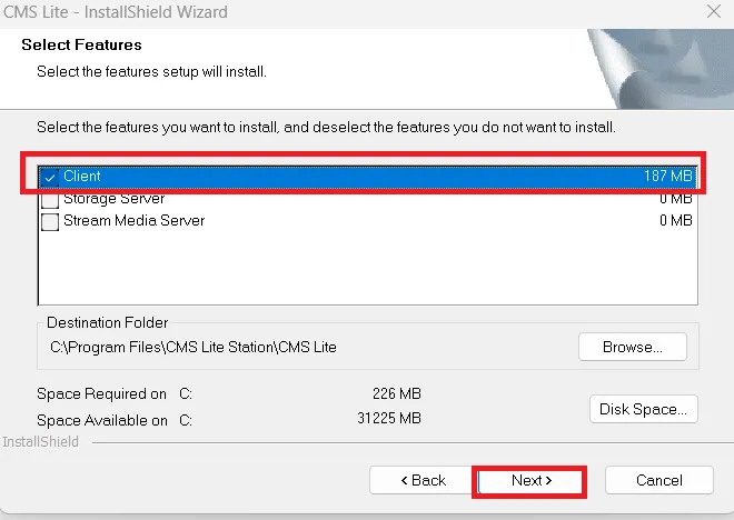 Select the installed features