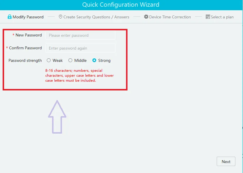 New Password creation page