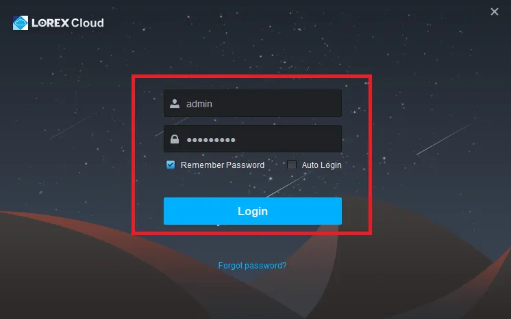Login to the app page