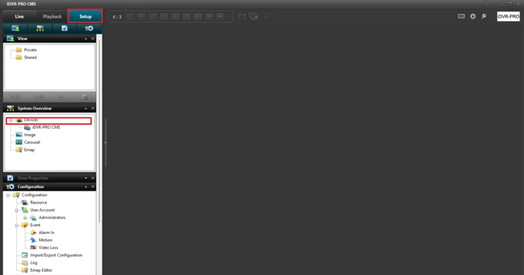iDVR PRO CMS Download & Installation on Win 11/10/8 & Mac 10 Homepage of the software