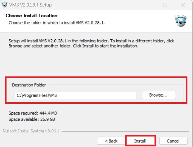 Select the installation location and folder