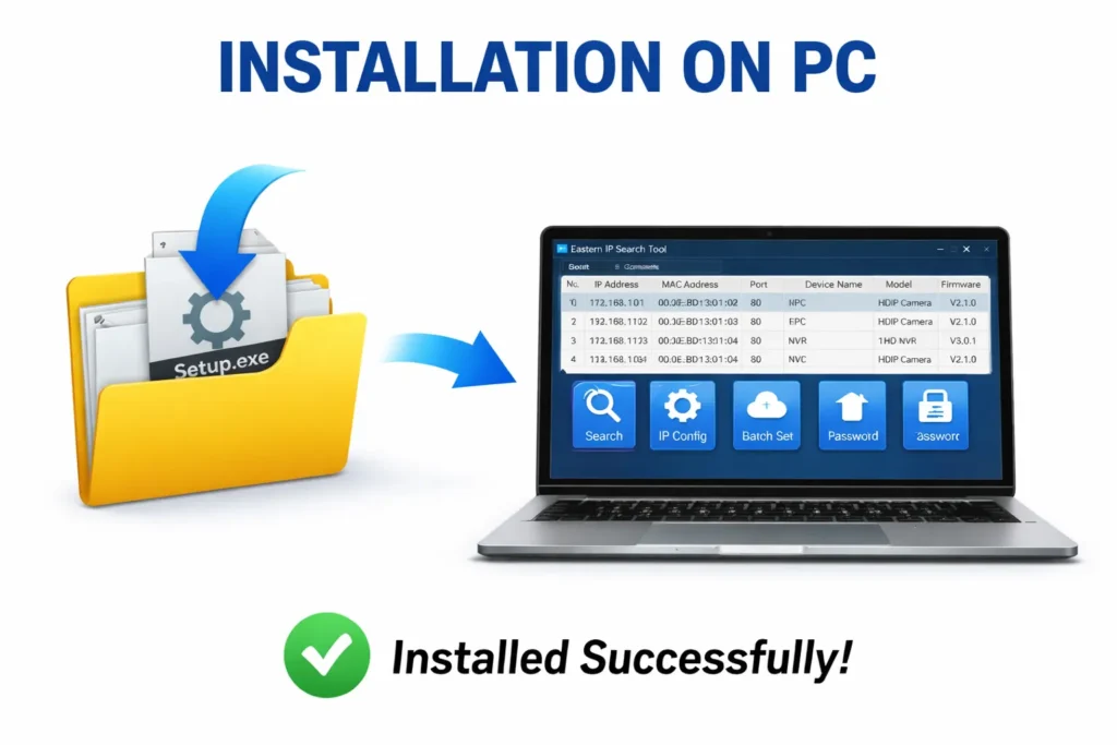 Eastern CCTV IP Search Tool - Latest Version Complete Guide 2 Install the device on your PC