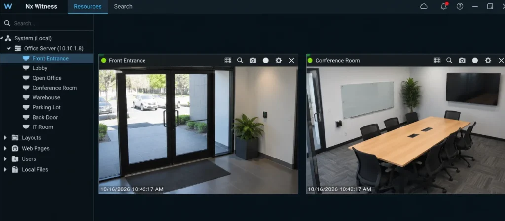 Nx Witness live view of cameras on Windows PC