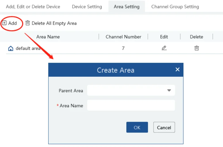 Speco Blue VMS Area Settings and camera organization