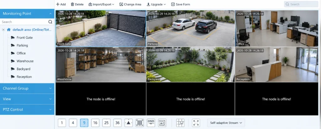 Speco Blue VMS live camera preview interface