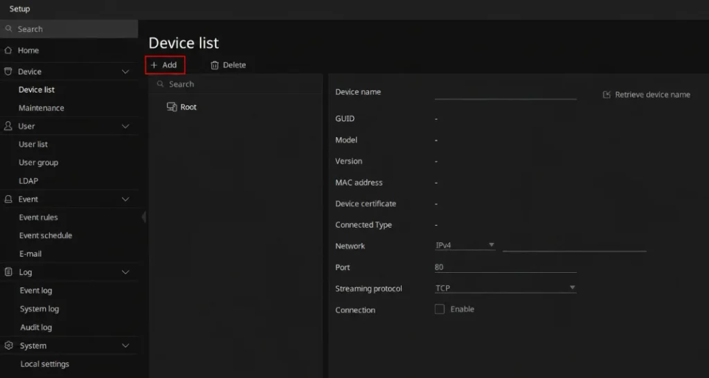 Wisenet-viewer-for-windows-addind-device-1